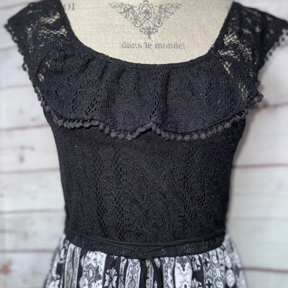 Xhilaration Black Lace Dress with Patterned Skirt - Picture 2 of 4